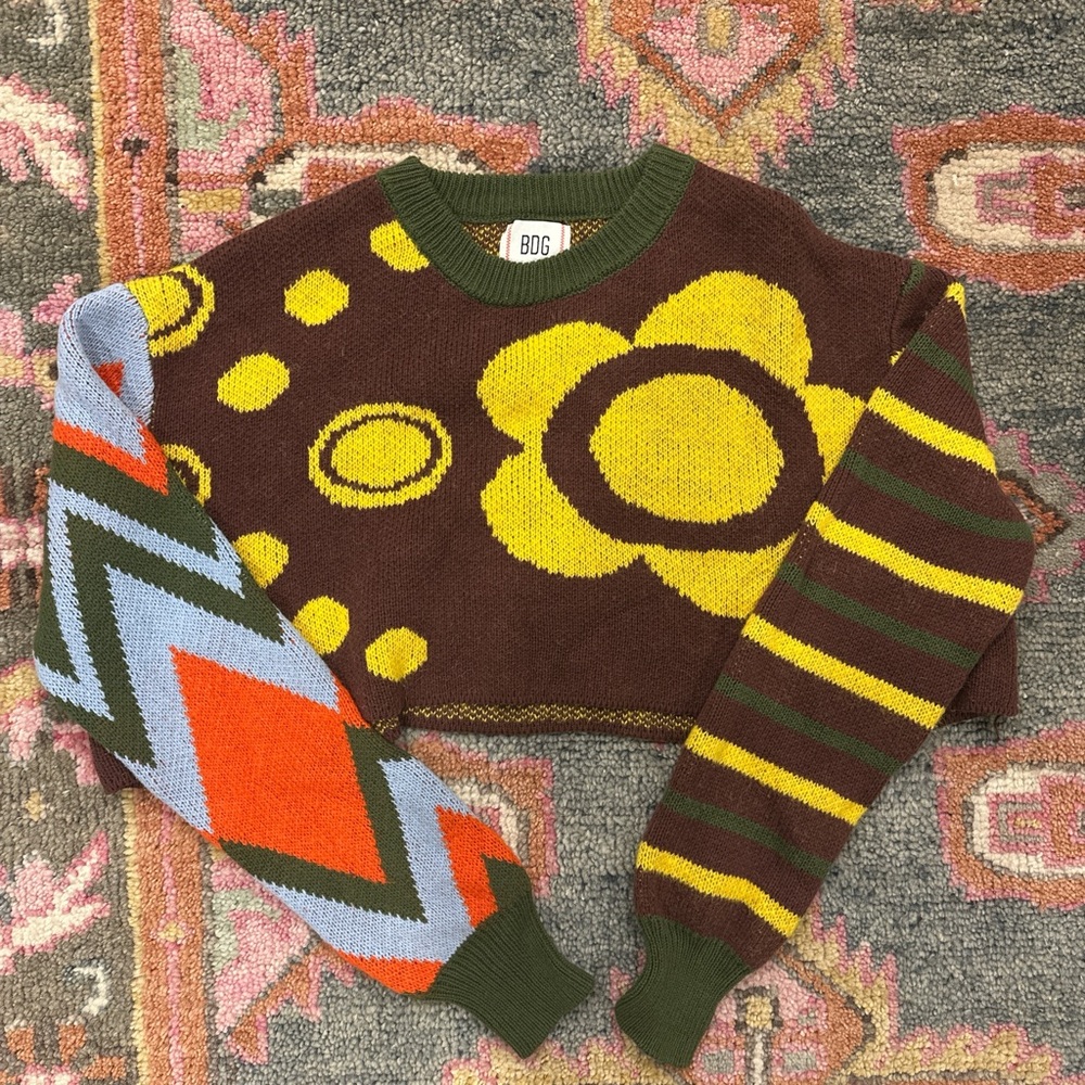 BDG Brown and Yellow Floral Sweater